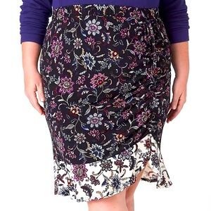 Lane Bryant Fall Floral Wrap Ruched Flounce Ruffle Skirt Plus Size 26 / 28